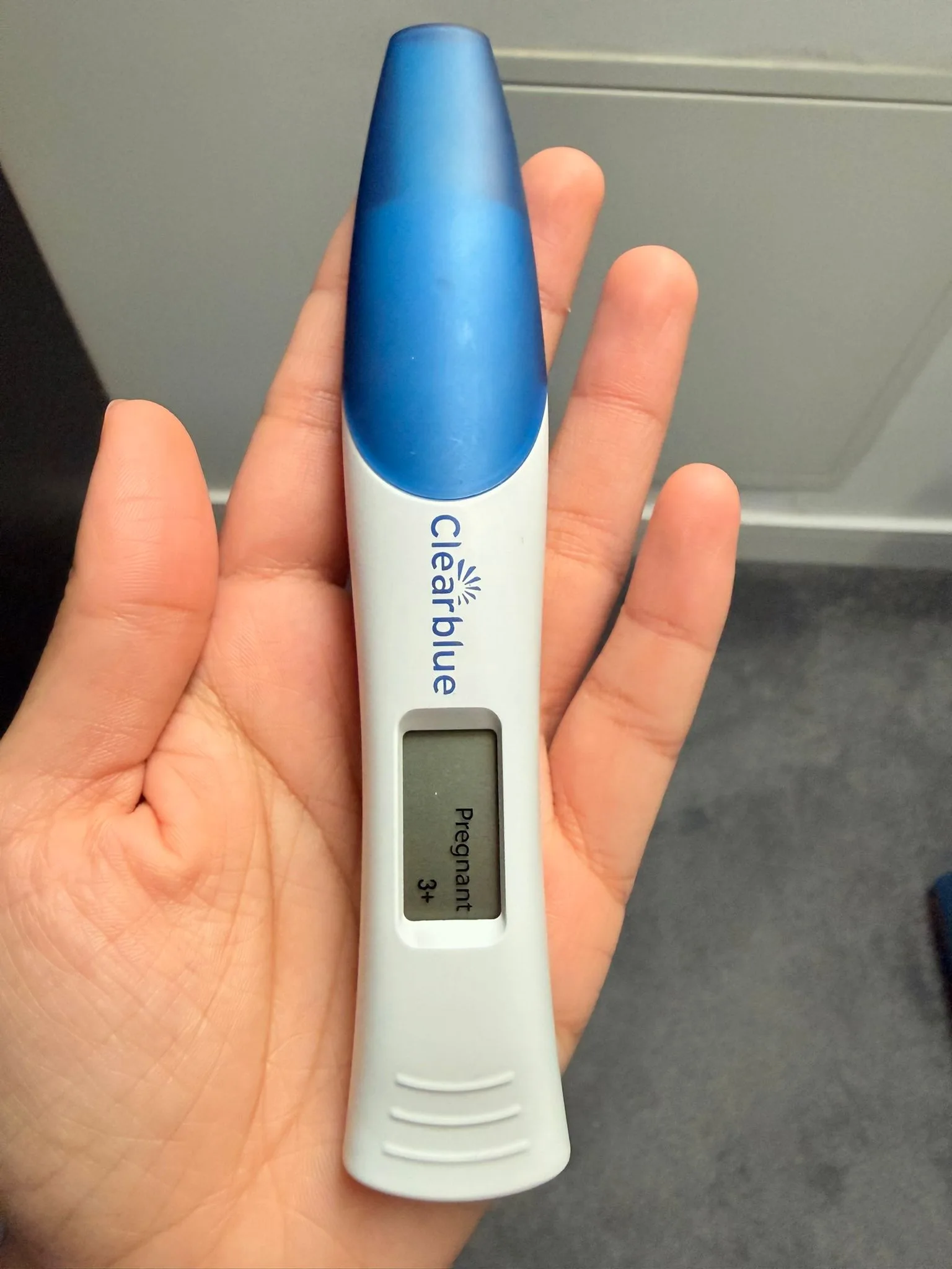 Clearblue digital test reading "Pregnant 3+"