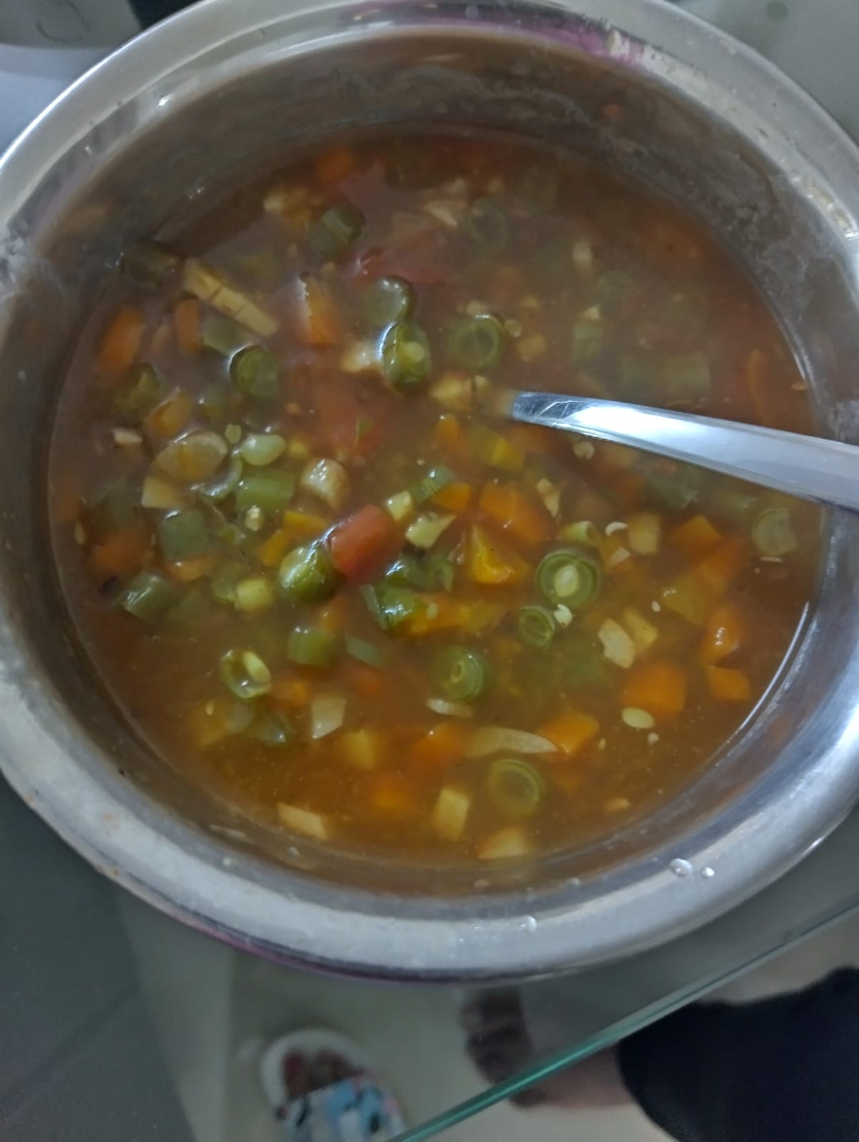 Homemade mixed vegetable soup, one of the quick evening options in Dr. Anitha's plan