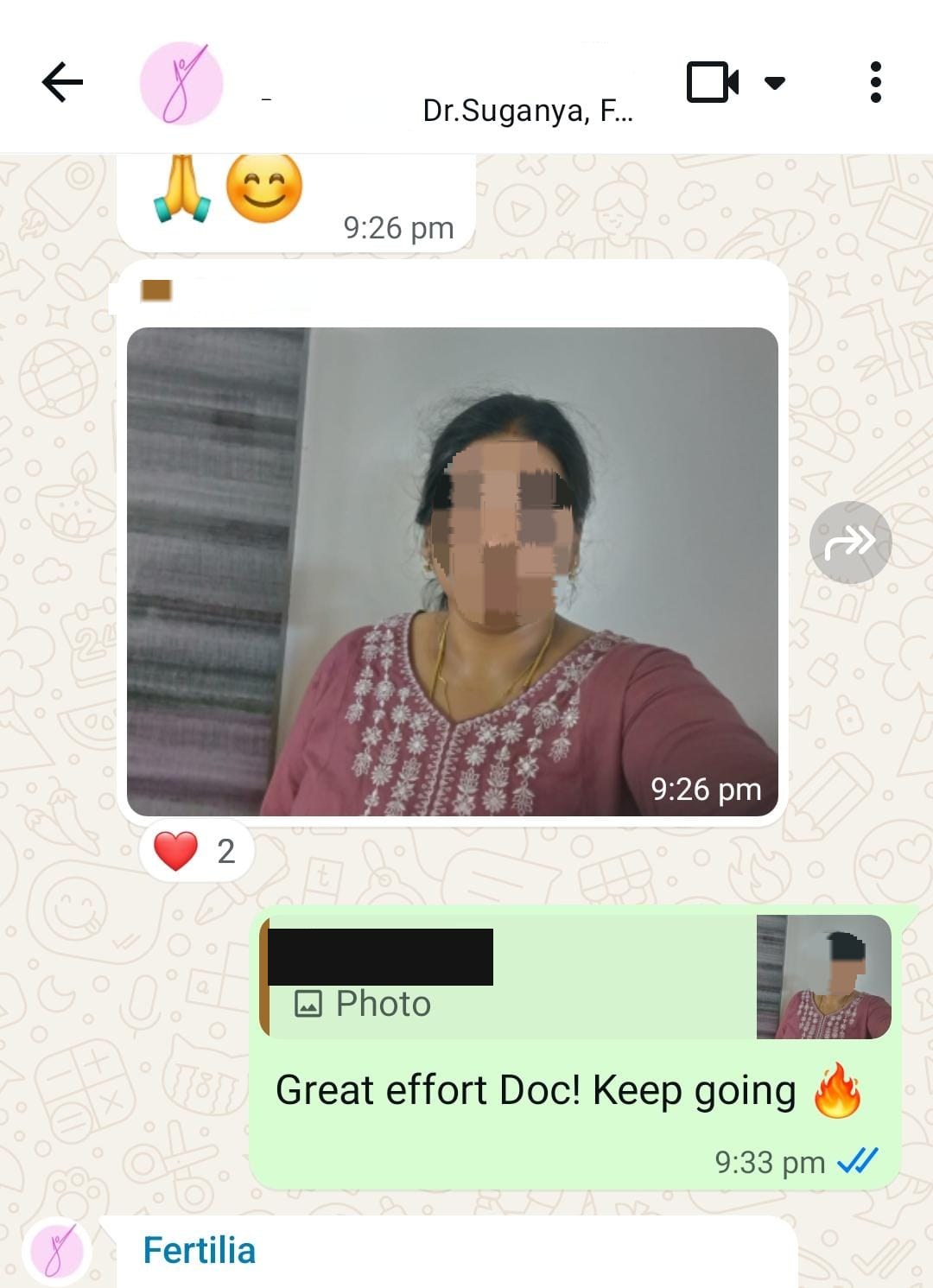 Dr. Anitha's progress photo in her support group, with the team cheering her on: Great effort Doc! Keep going