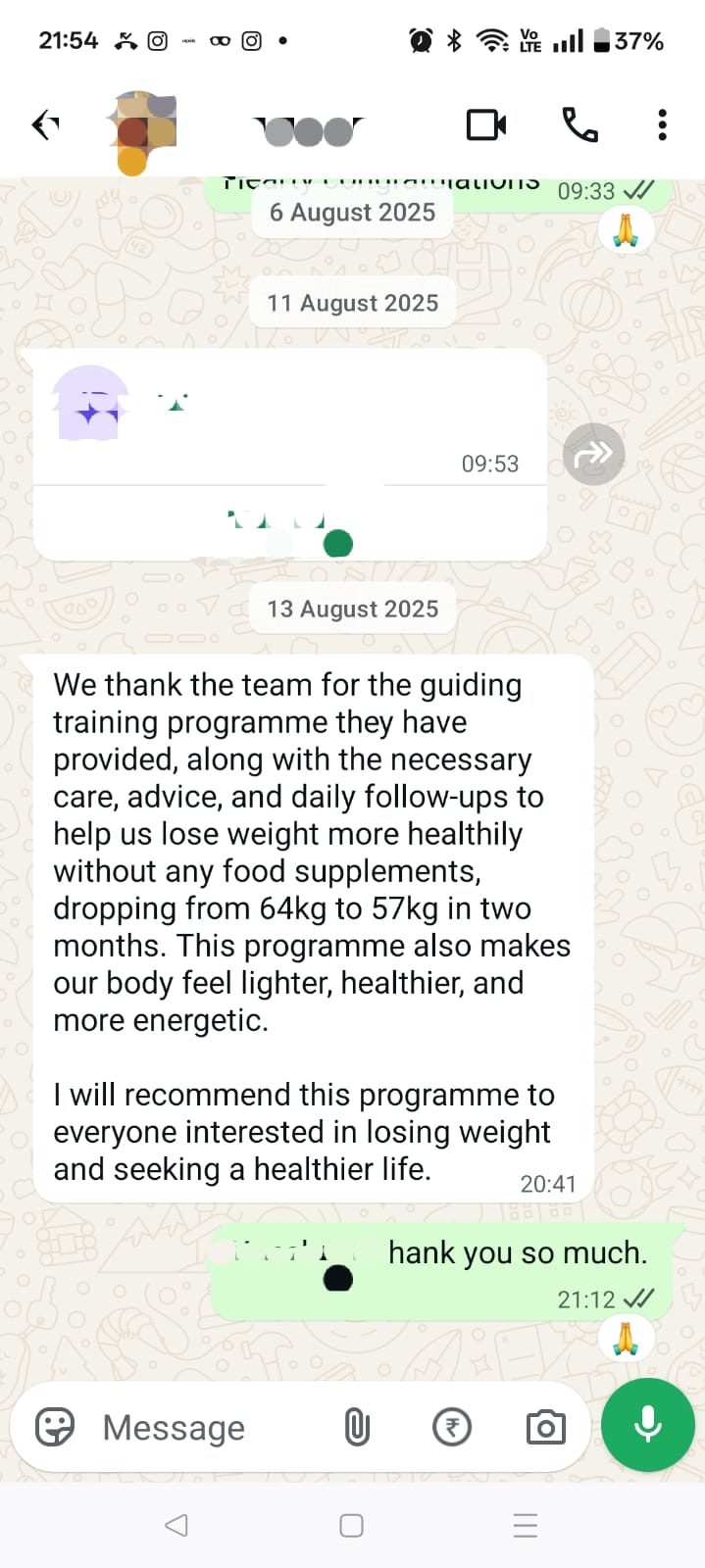 The couple's thank-you message after the program