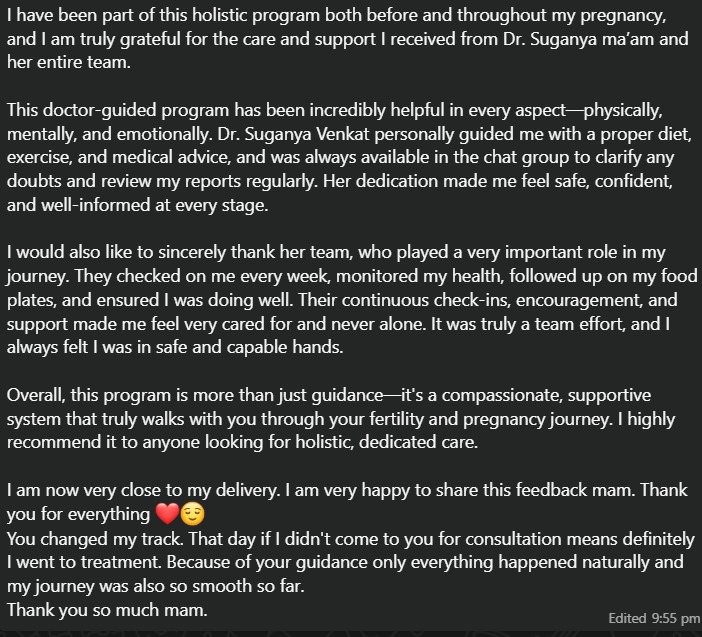 Priya's testimonial: "This program is more than just guidance. It's a compassionate, supportive system that truly walks with you through your fertility and pregnancy journey."