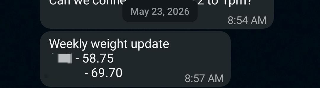 Their weekly weight update, names removed for privacy