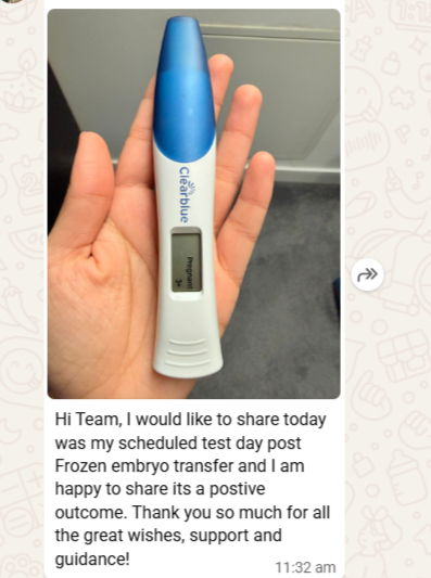 Frozen embryo transfer positive — Clearblue Digital pregnancy test after Fertilia IVF lifestyle and embryo transfer prep support